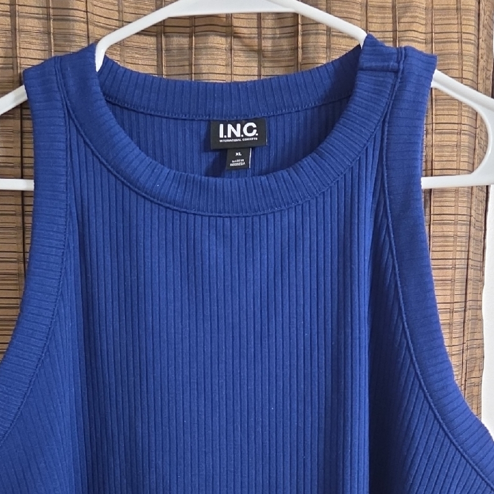 INC International Concepts Blue Ribbed Tank Top